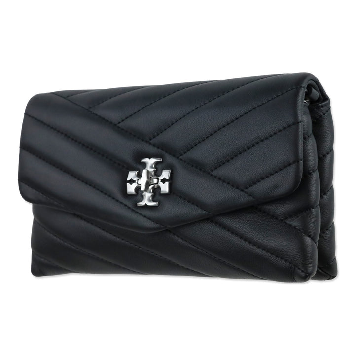 Tory Burch Kira Black Chevron Quilted Leather Chain Wallet Crossbody