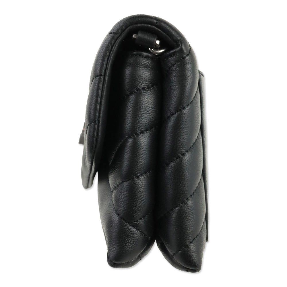 Tory Burch Kira Black Chevron Quilted Leather Chain Wallet Crossbody