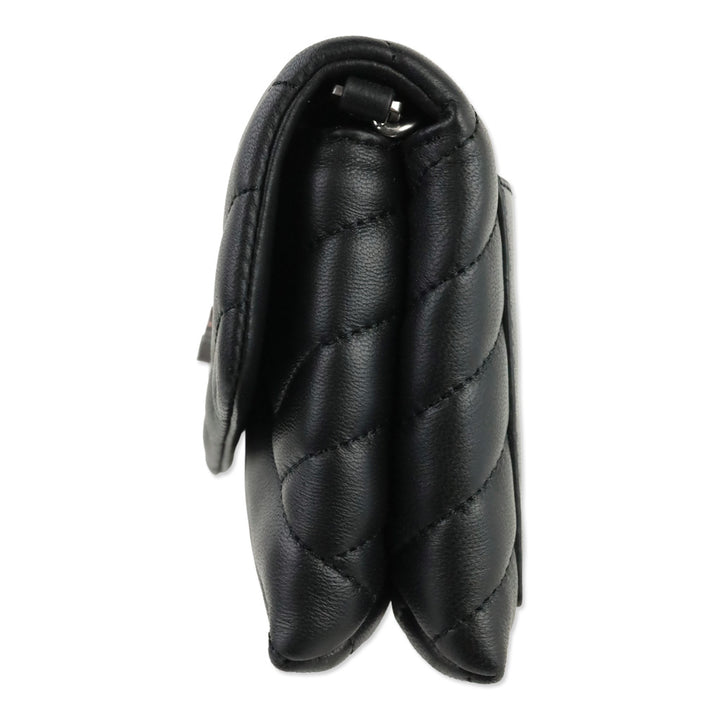 Tory Burch Kira Black Chevron Quilted Leather Chain Wallet Crossbody