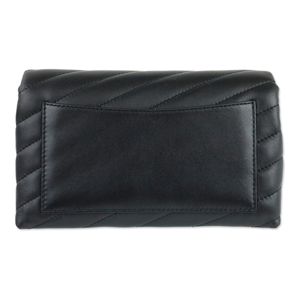 Tory Burch Kira Black Chevron Quilted Leather Chain Wallet Crossbody