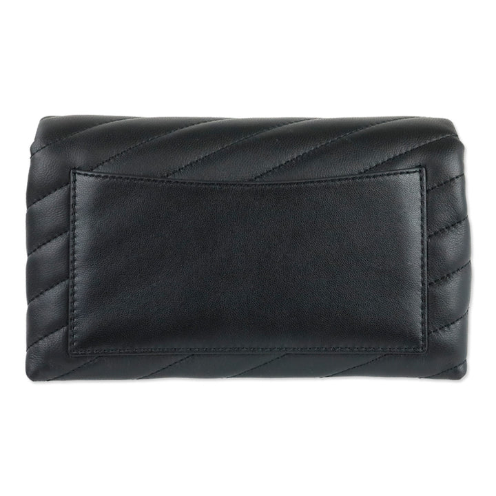 Tory Burch Kira Black Chevron Quilted Leather Chain Wallet Crossbody