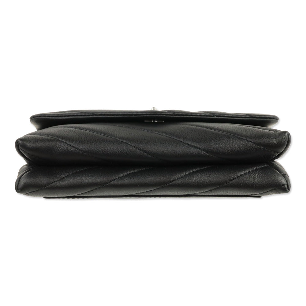 Tory Burch Kira Black Chevron Quilted Leather Chain Wallet Crossbody