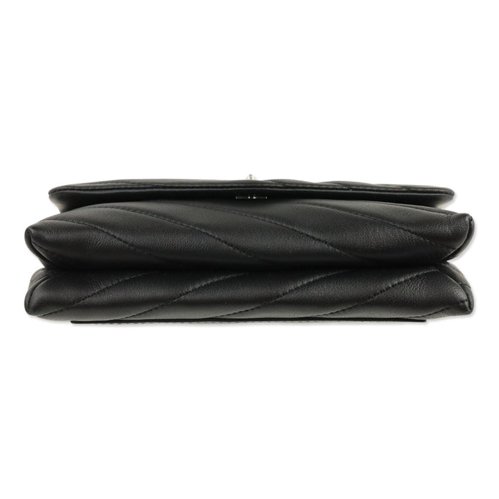 Tory Burch Kira Black Chevron Quilted Leather Chain Wallet Crossbody