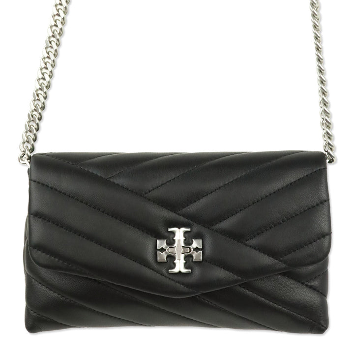 Tory Burch Kira Black Chevron Quilted Leather Chain Wallet Crossbody