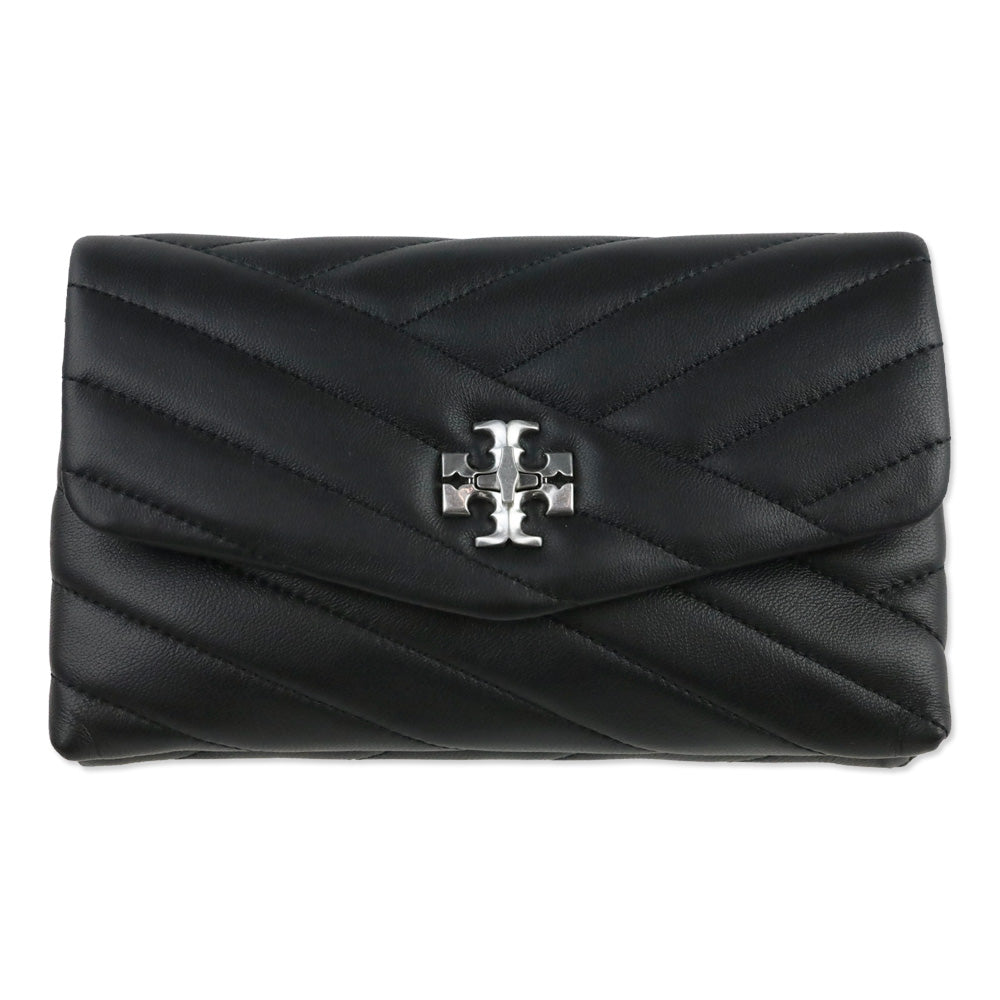 Tory Burch Kira Black Chevron Quilted Leather Chain Wallet Crossbody