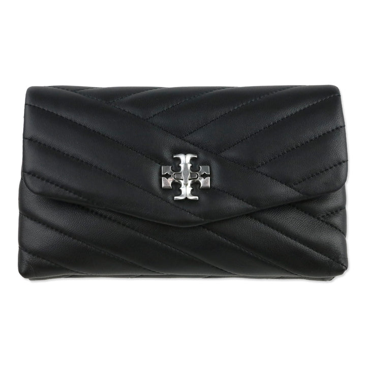 Tory Burch Kira Black Chevron Quilted Leather Chain Wallet Crossbody