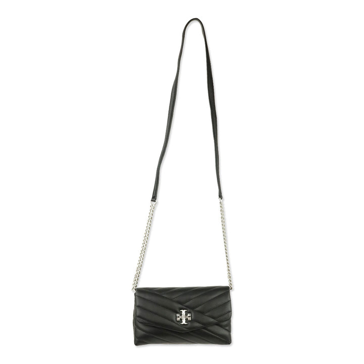 Tory Burch Kira Black Chevron Quilted Leather Chain Wallet Crossbody