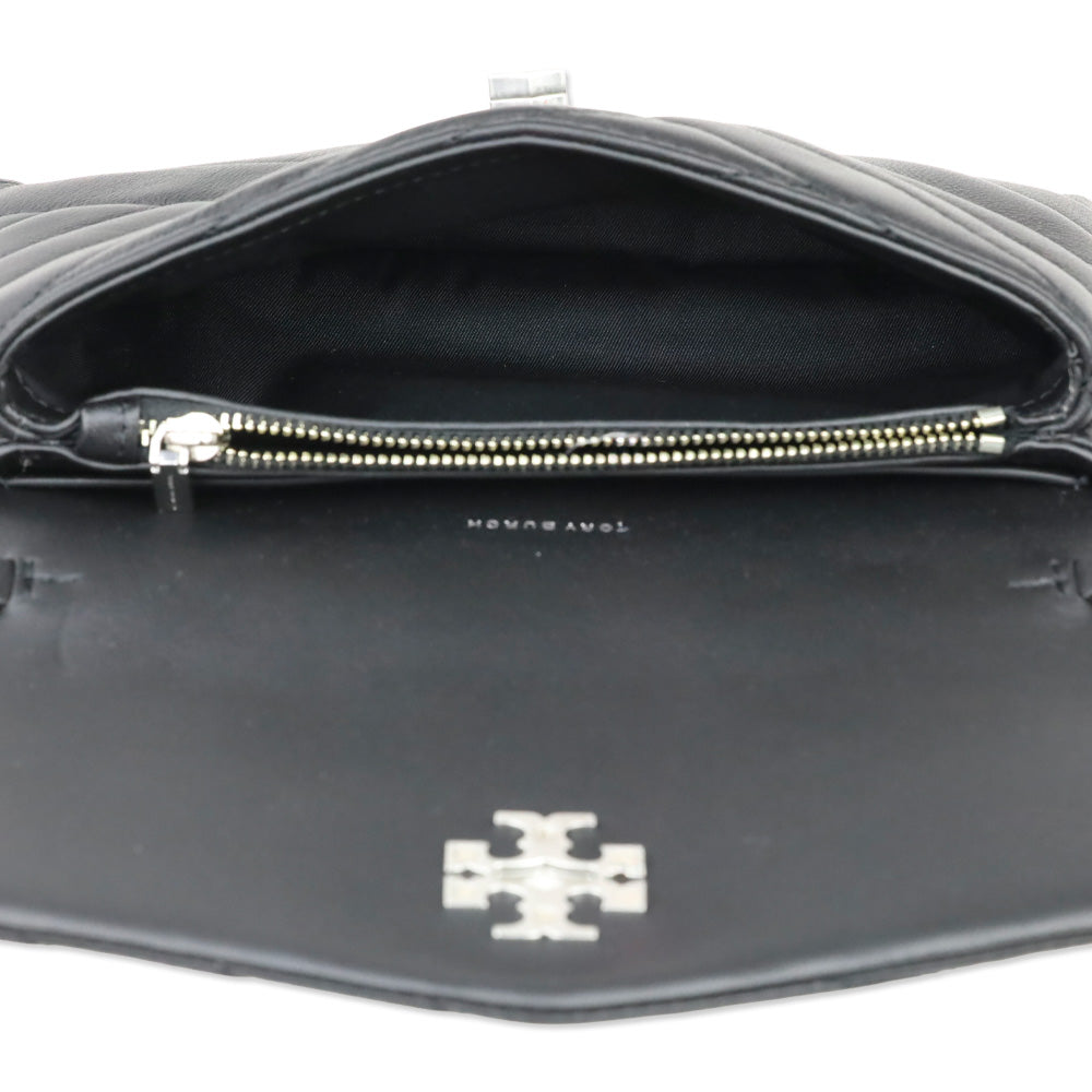Tory Burch Kira Black Chevron Quilted Leather Chain Wallet Crossbody