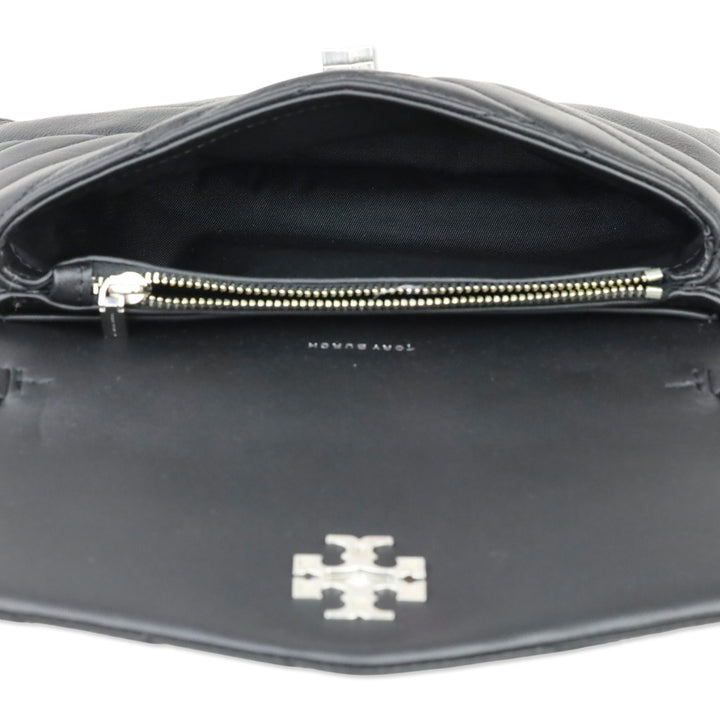 Tory Burch Kira Black Chevron Quilted Leather Chain Wallet Crossbody