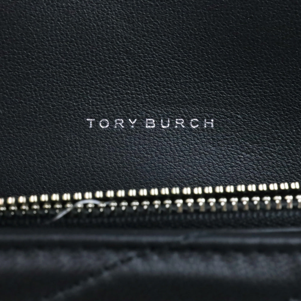 Tory Burch Kira Black Chevron Quilted Leather Chain Wallet Crossbody