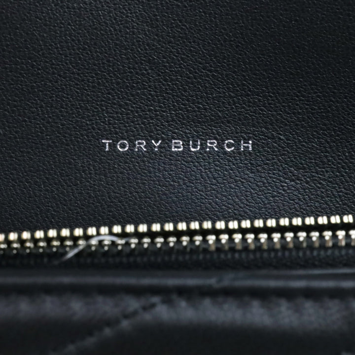 Tory Burch Kira Black Chevron Quilted Leather Chain Wallet Crossbody