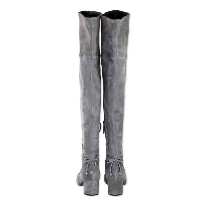 Tory Burch Laila Grey Suede Over-The-Knee Boots