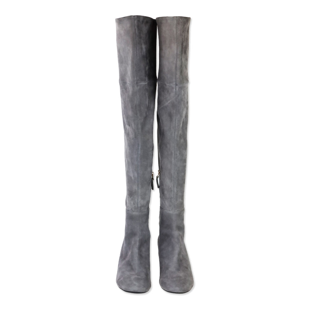 Tory Burch Laila Grey Suede Over-The-Knee Boots