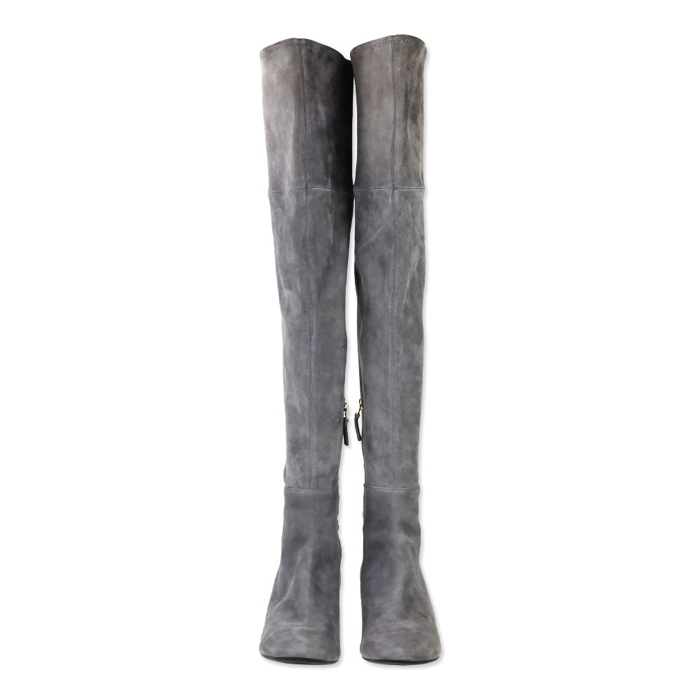 Tory Burch Laila Grey Suede Over-The-Knee Boots