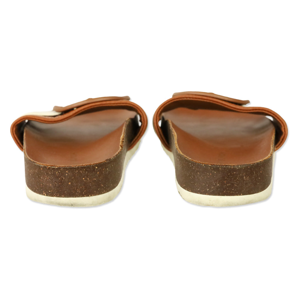 Tory Burch Leigh Brown/White Leather Slide Sandals