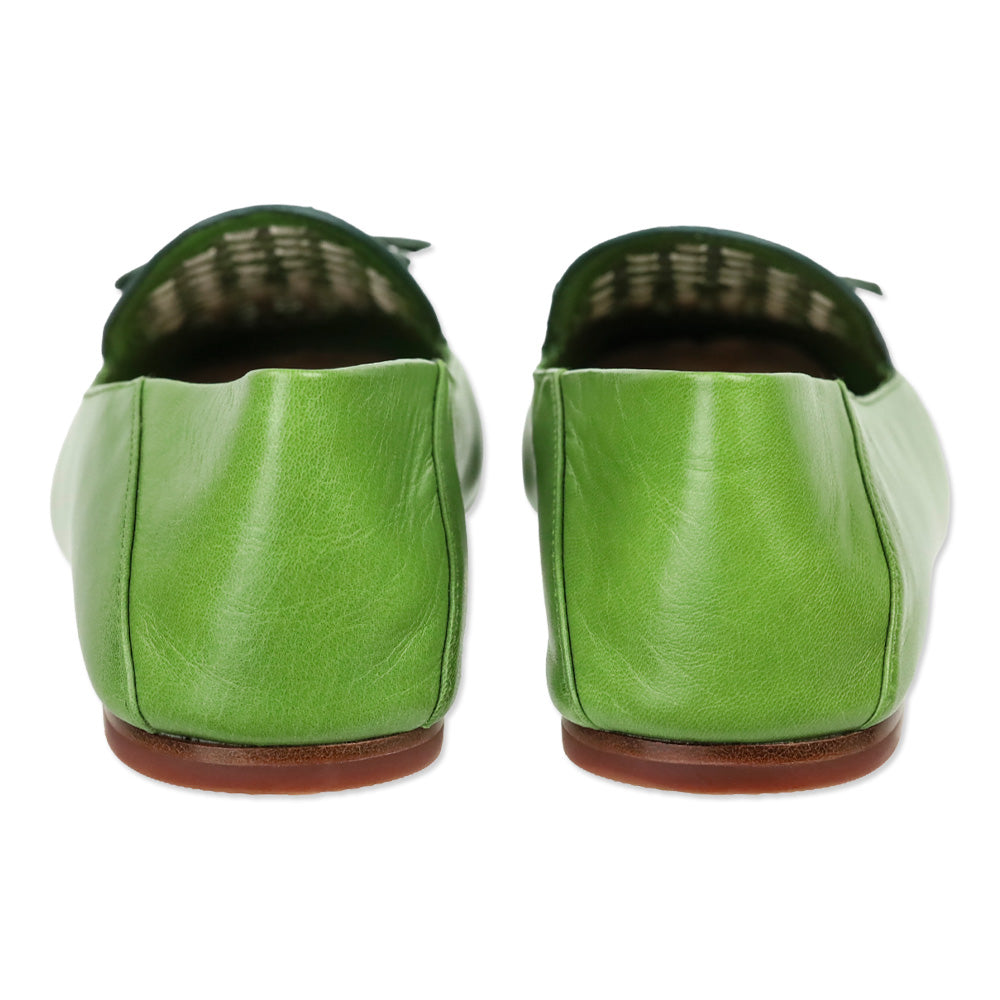 Tory Burch Light Green/Kiwi/New Ivory Leather and Raffia Tory Charm Woven 5mm Loafer