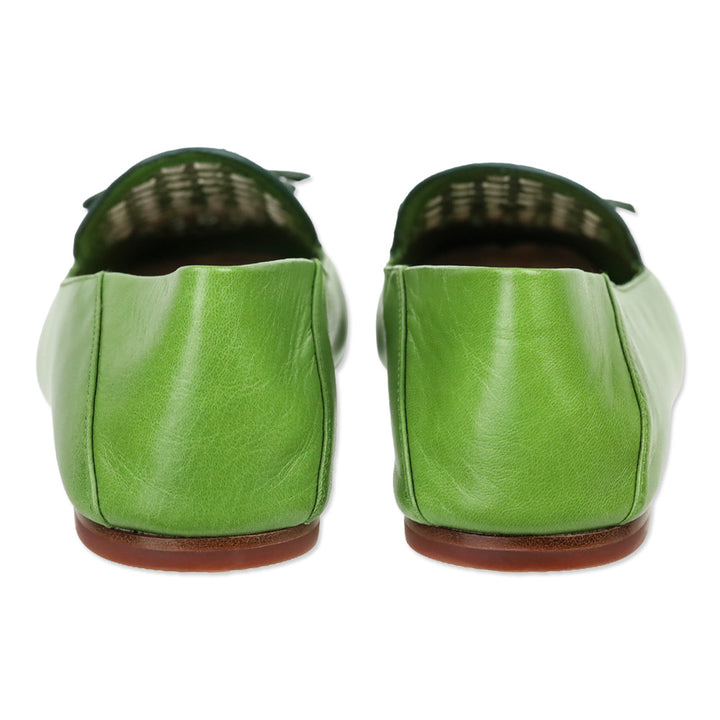 Tory Burch Light Green/Kiwi/New Ivory Leather and Raffia Tory Charm Woven 5mm Loafer