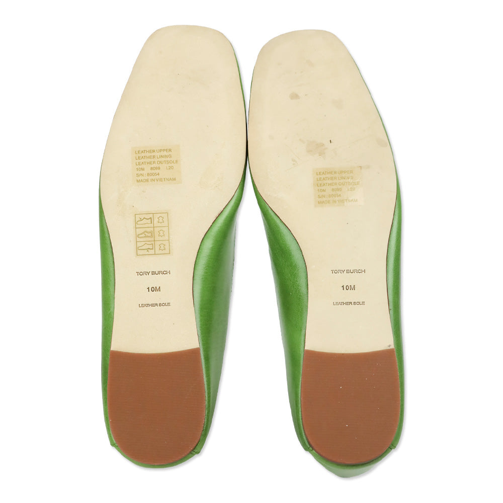 Tory Burch Light Green/Kiwi/New Ivory Leather and Raffia Tory Charm Woven 5mm Loafer