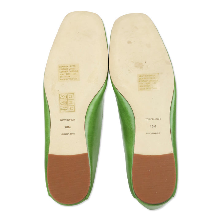 Tory Burch Light Green/Kiwi/New Ivory Leather and Raffia Tory Charm Woven 5mm Loafer