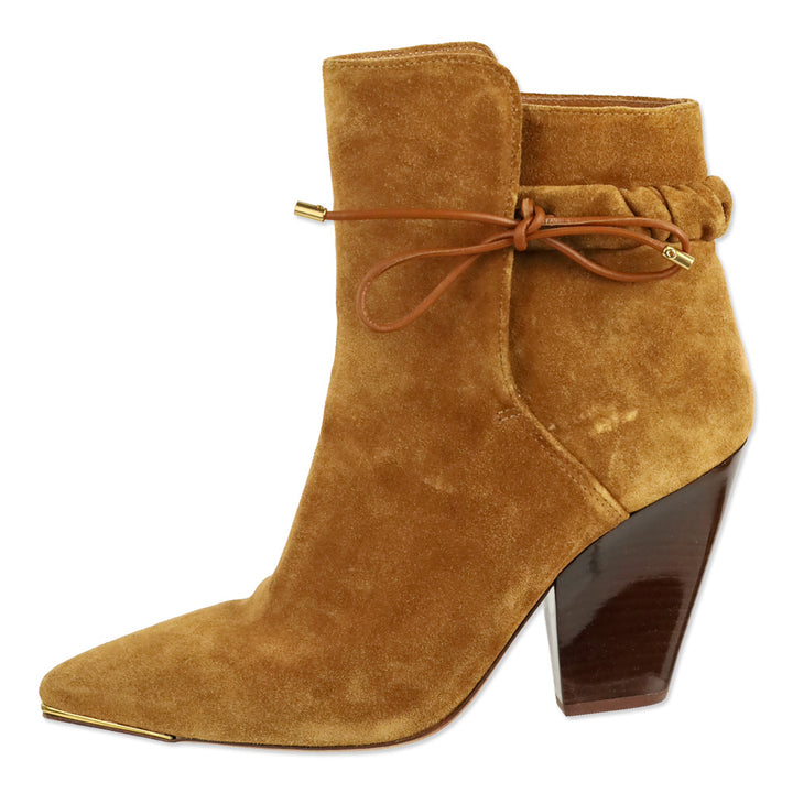 Tory Burch Lila Camel Suede Suede Bow Scrunch Booties