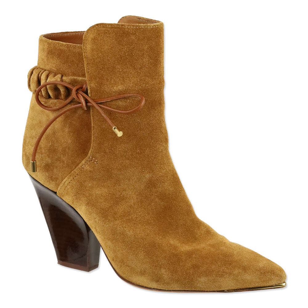 Tory Burch Lila Camel Suede Suede Bow Scrunch Booties