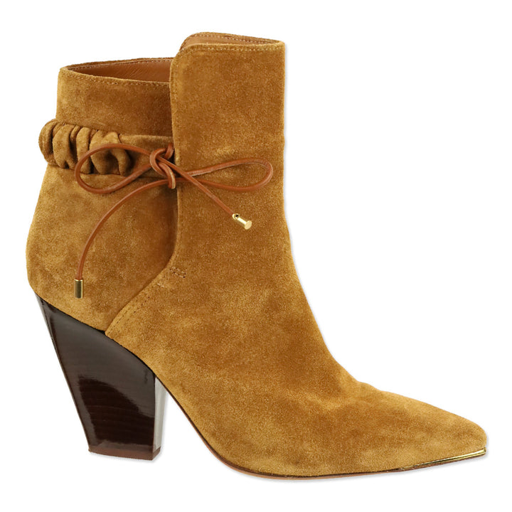 Tory Burch Lila Camel Suede Suede Bow Scrunch Booties