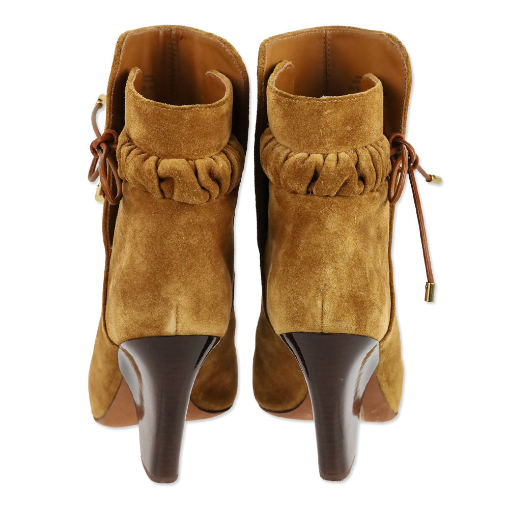 Tory Burch Lila Camel Suede Suede Bow Scrunch Booties