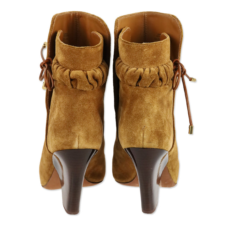Tory Burch Lila Camel Suede Suede Bow Scrunch Booties