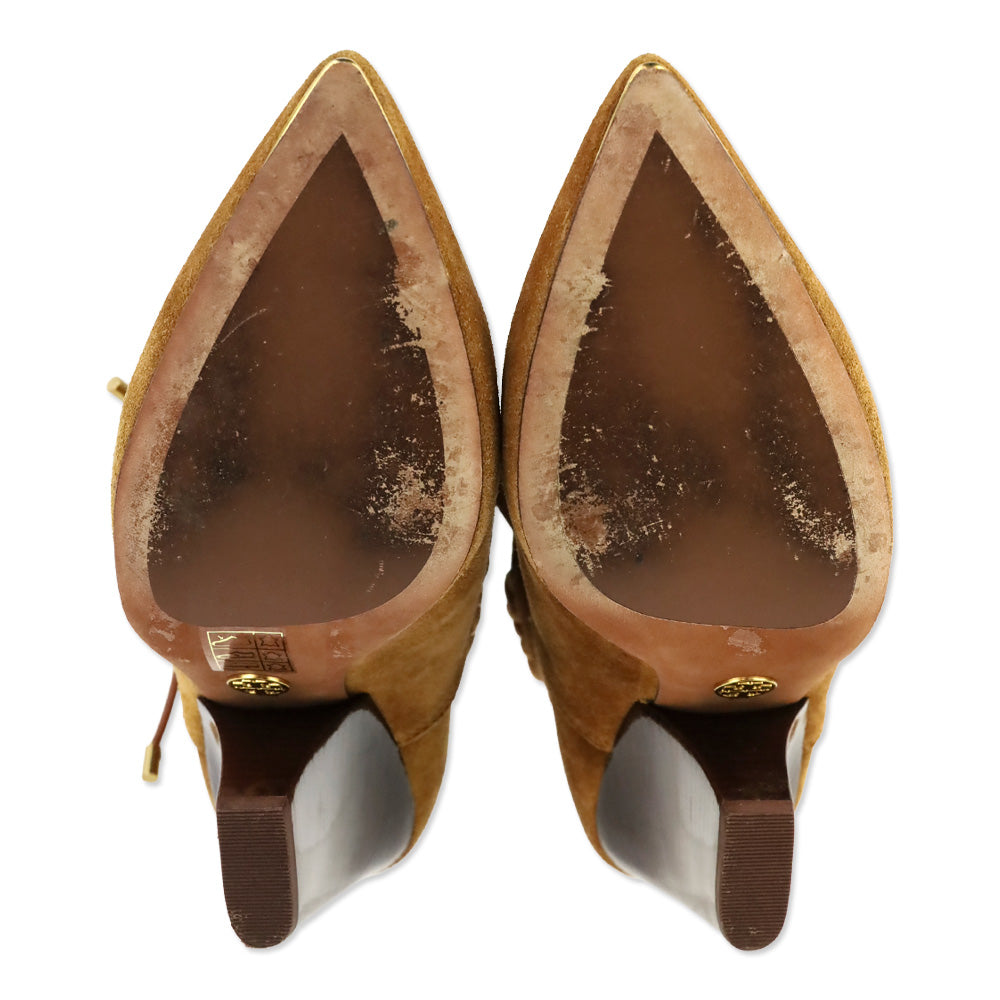 Tory Burch Lila Camel Suede Suede Bow Scrunch Booties