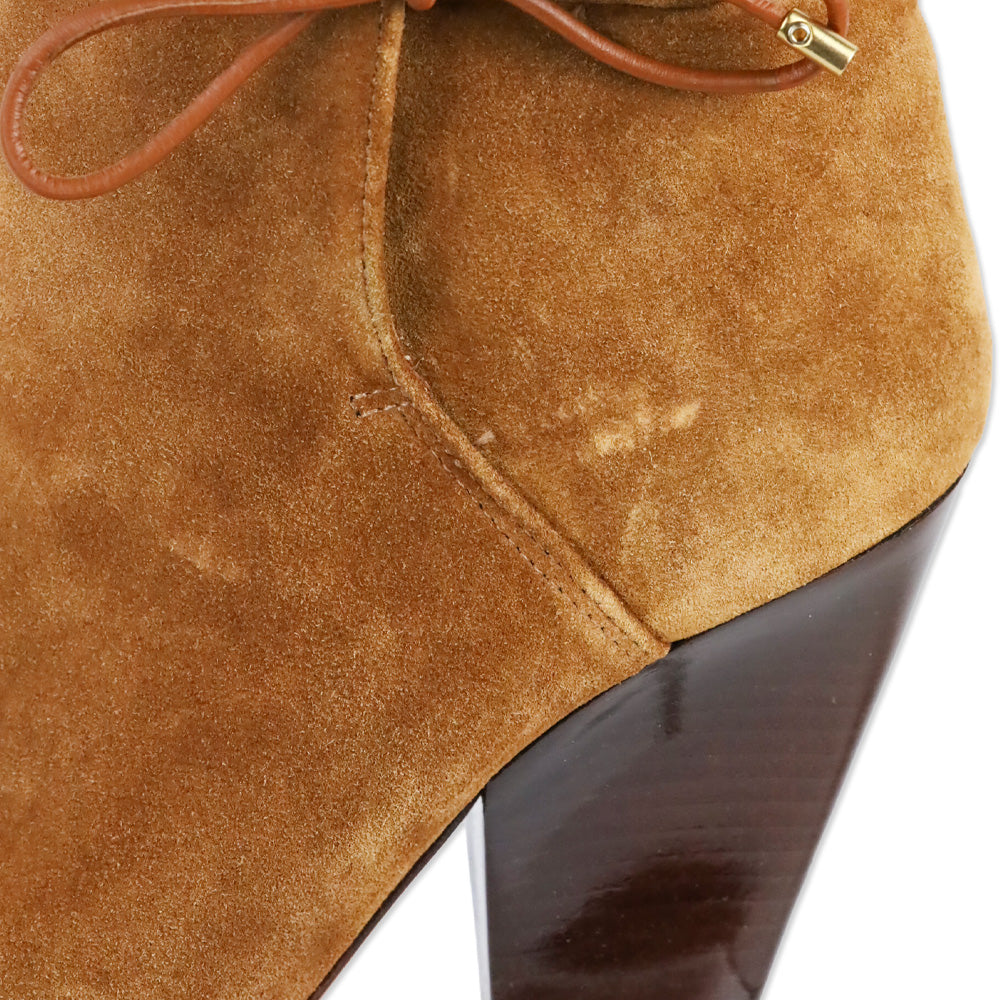 Tory Burch Lila Camel Suede Suede Bow Scrunch Booties