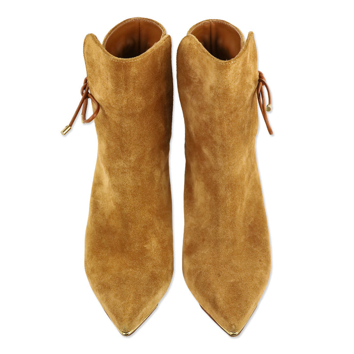 Tory Burch Lila Camel Suede Suede Bow Scrunch Booties