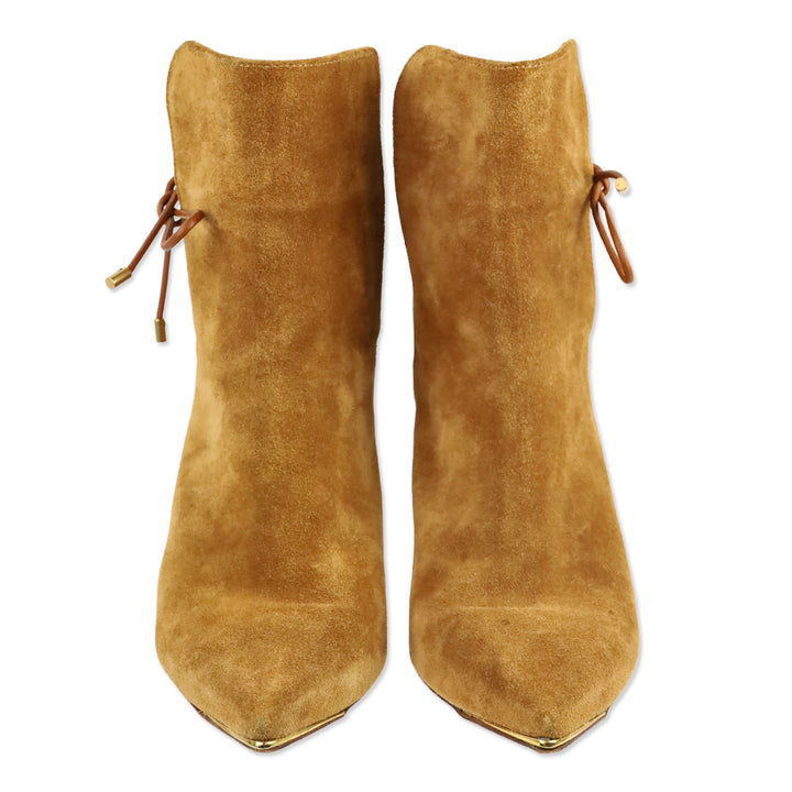 Tory Burch Lila Camel Suede Suede Bow Scrunch Booties