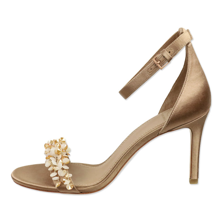 Tory Burch Logan Beige Satin Crystal Embellished Sandal