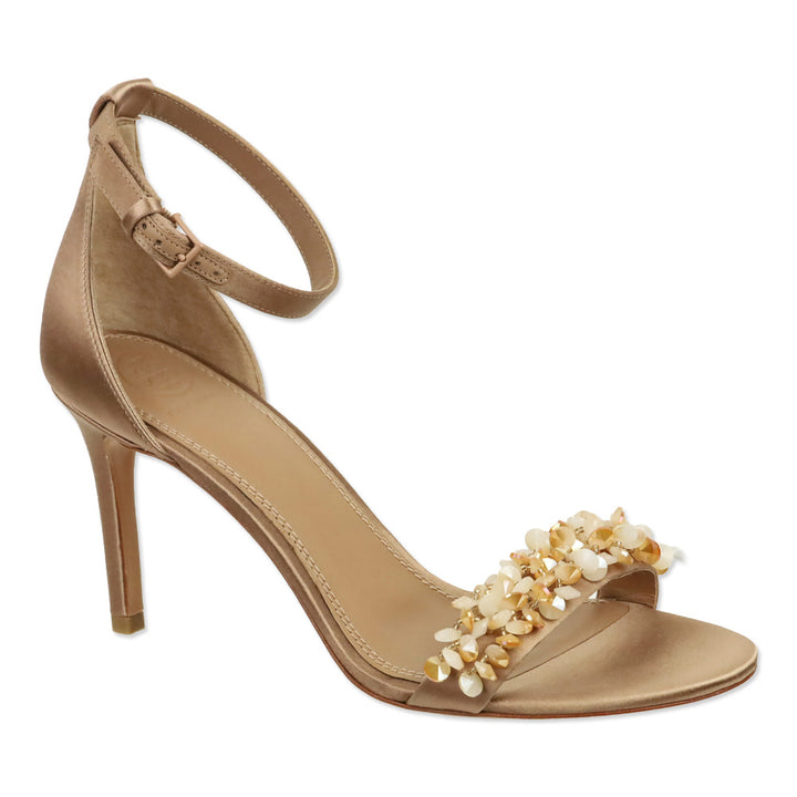 Tory Burch Logan Beige Satin Crystal Embellished Sandal