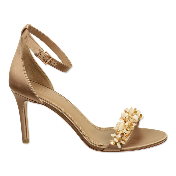 Tory Burch Logan Beige Satin Crystal Embellished Sandal