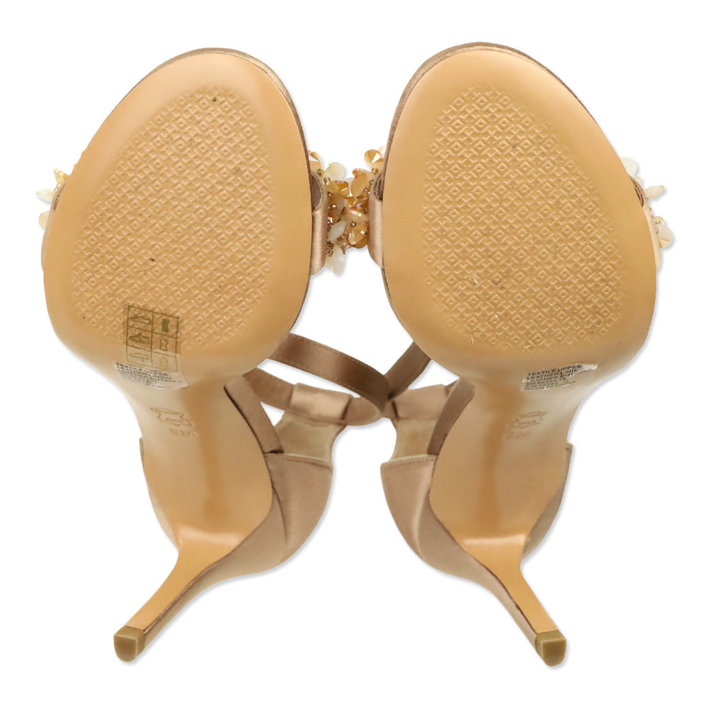 Tory Burch Logan Beige Satin Crystal Embellished Sandal