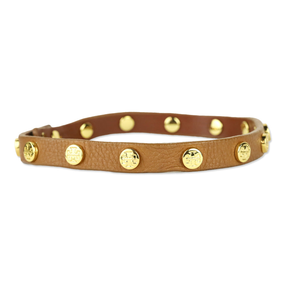 Tory Burch Logo Studded Brown Leather Choker