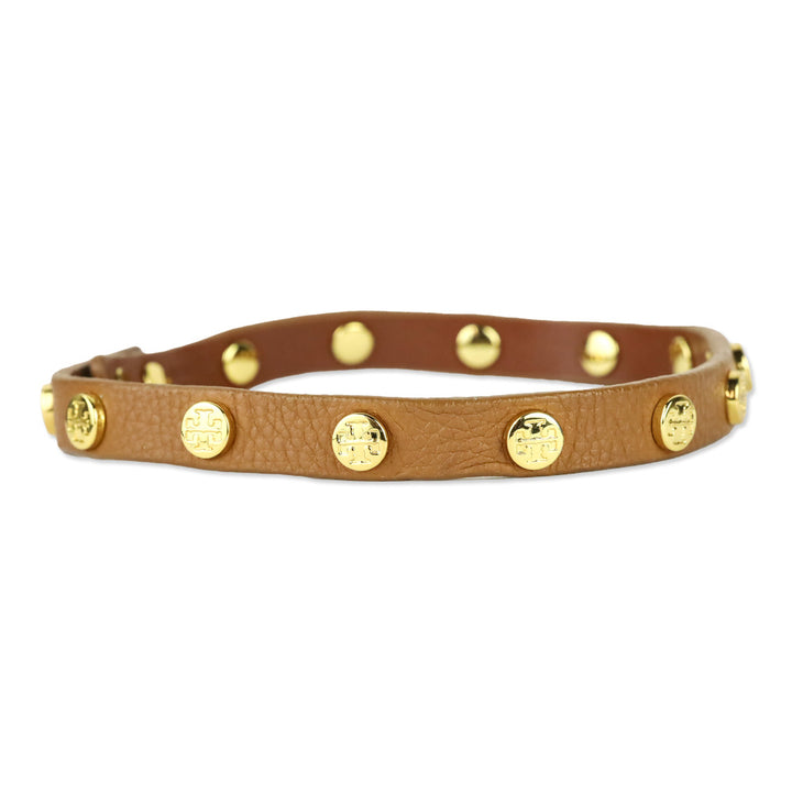 Tory Burch Logo Studded Brown Leather Choker