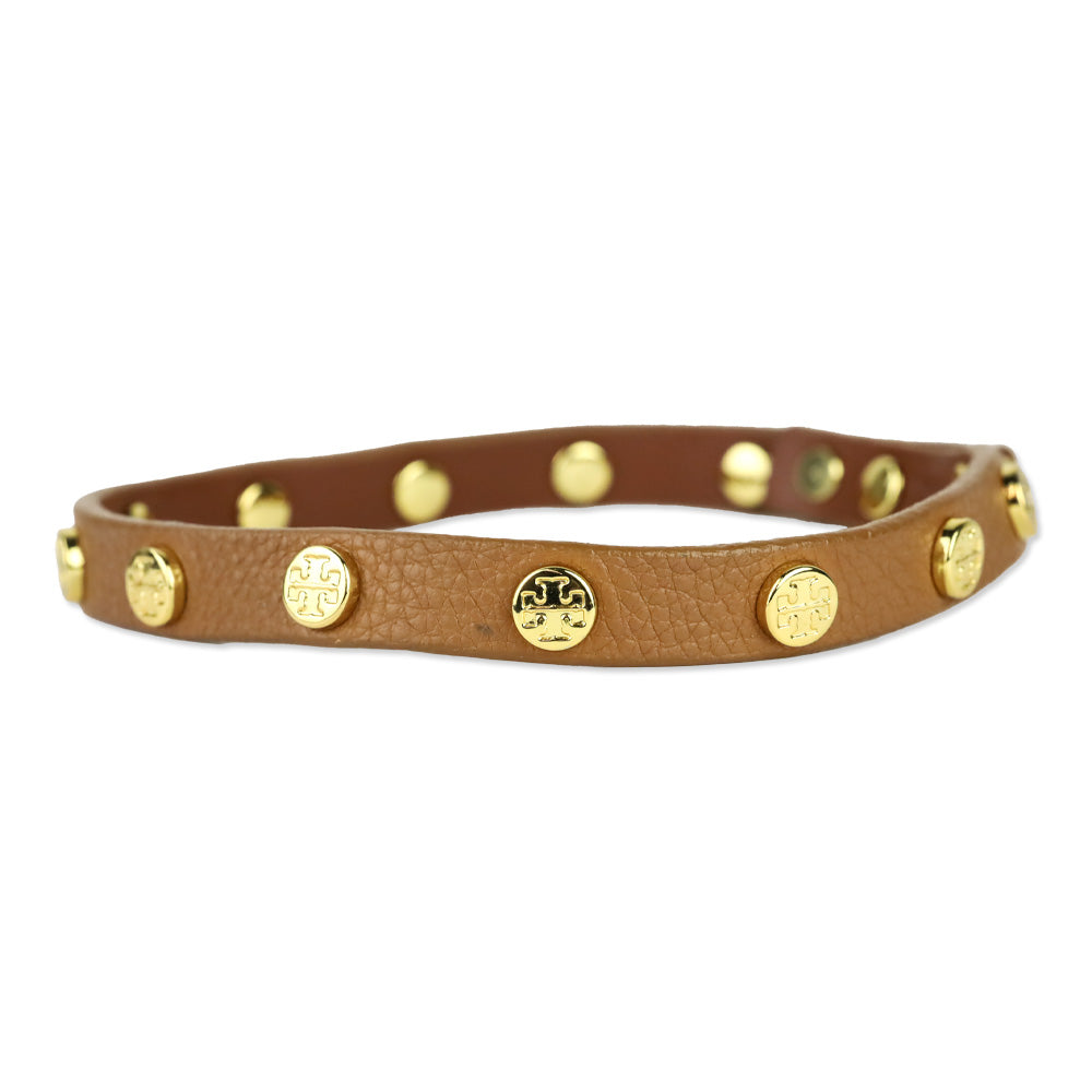 Tory Burch Logo Studded Brown Leather Choker