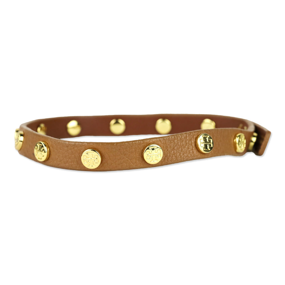 Tory Burch Logo Studded Brown Leather Choker
