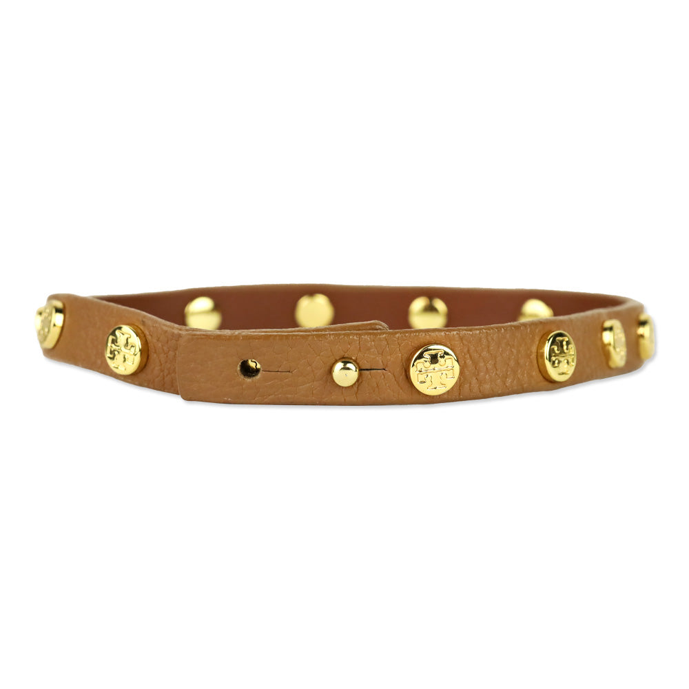 Tory Burch Logo Studded Brown Leather Choker