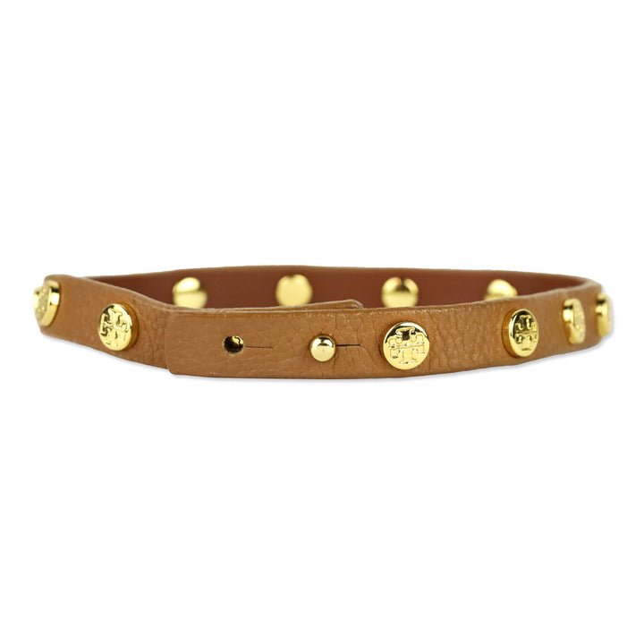 Tory Burch Logo Studded Brown Leather Choker