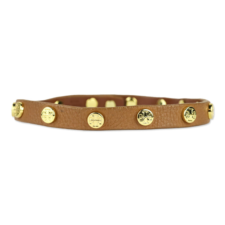 Tory Burch Logo Studded Brown Leather Choker