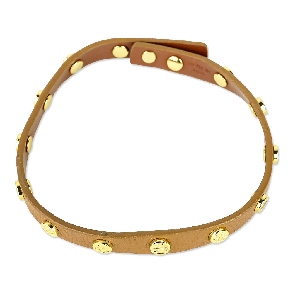 Tory Burch Logo Studded Brown Leather Choker