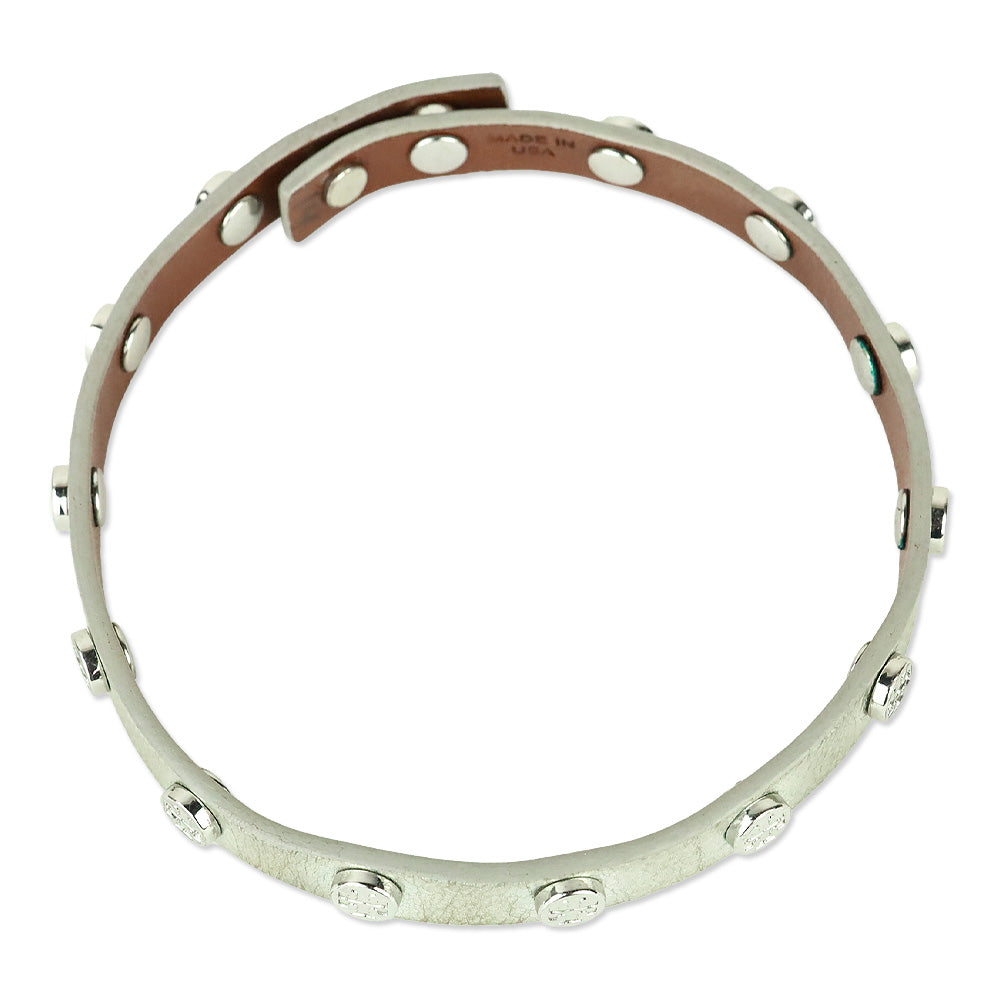 Tory Burch Logo Studded Metallic Silver Leather Choker