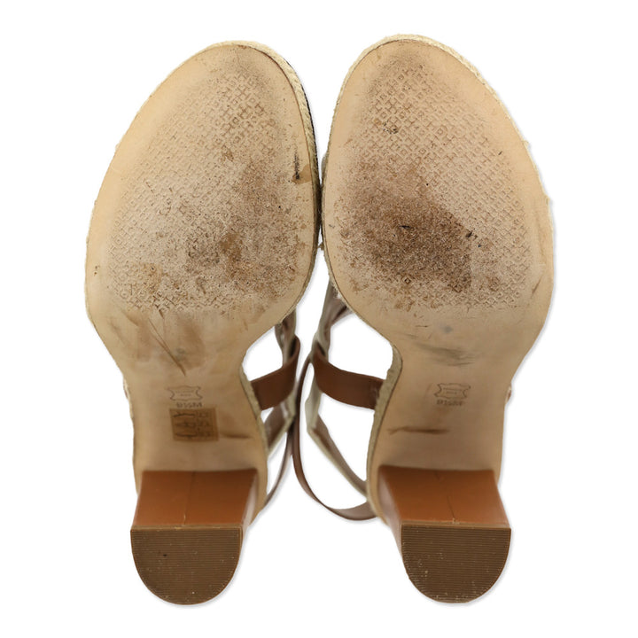 Tory Burch Marbella Brown/Ivory Leather Ankle Strap Espadrille Sandal