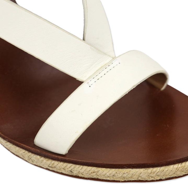 Tory Burch Marbella Brown/Ivory Leather Ankle Strap Espadrille Sandal