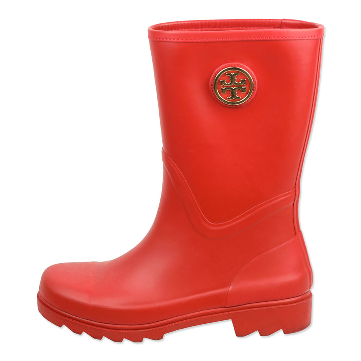 Tory Burch Maureen Red Rubber Rain Boots