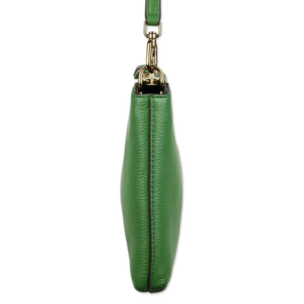 Tory Burch Mercer Green Pebbled Zip Crossbody Bag