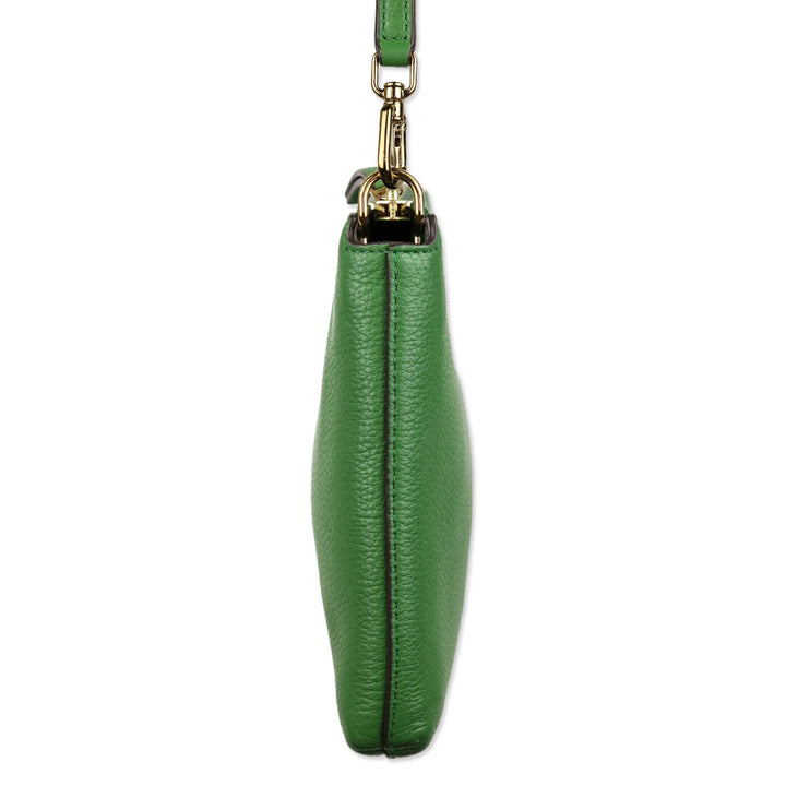 Tory Burch Mercer Green Pebbled Zip Crossbody Bag